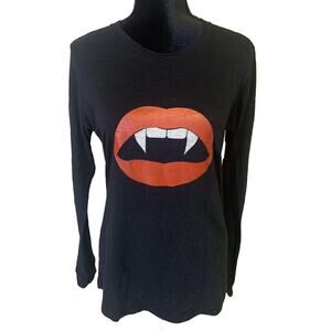 Lulu Simon Studio T Shirt Womens S Small Black Goth Halloween Vampire Lips Top